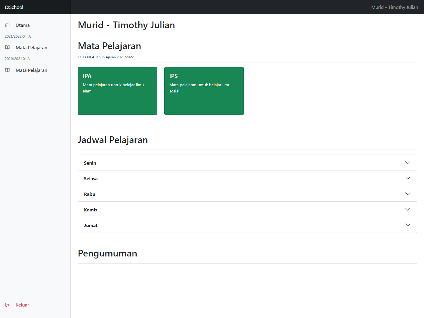 Student Dashboard Page