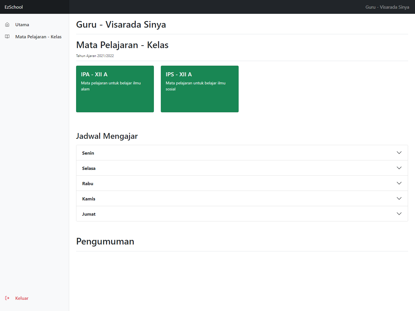 Teacher Dashboard Page